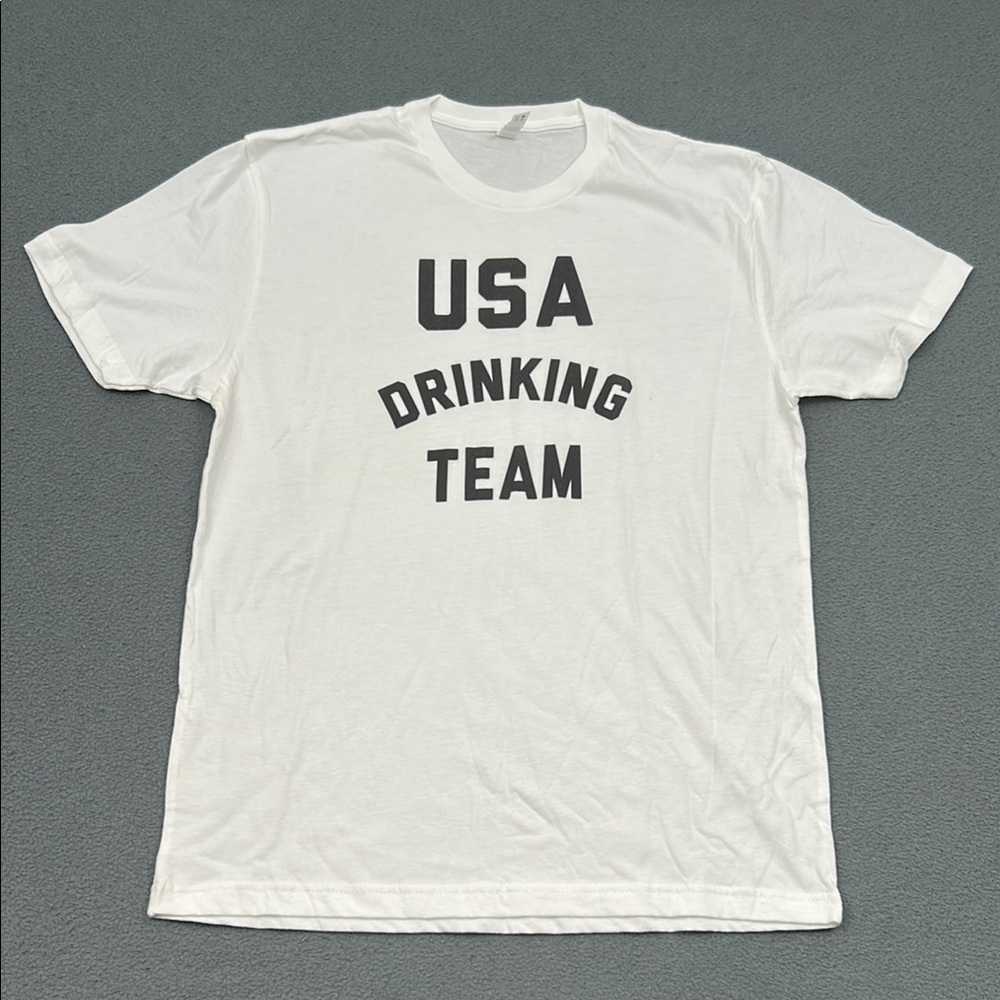 White Graphic T-Shirt | USA Drinking Team | Size Large